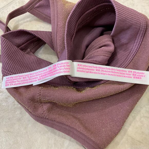 PINK Victoria's Secret Bralette Size Medium Purple metallic gold criss cross - Picture 5 of 8
